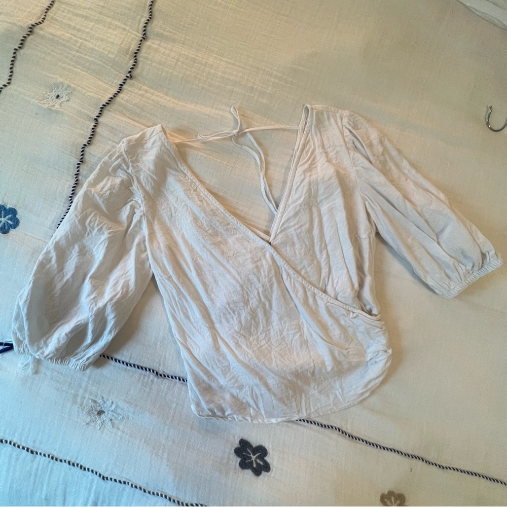 puff sleeve wrap top